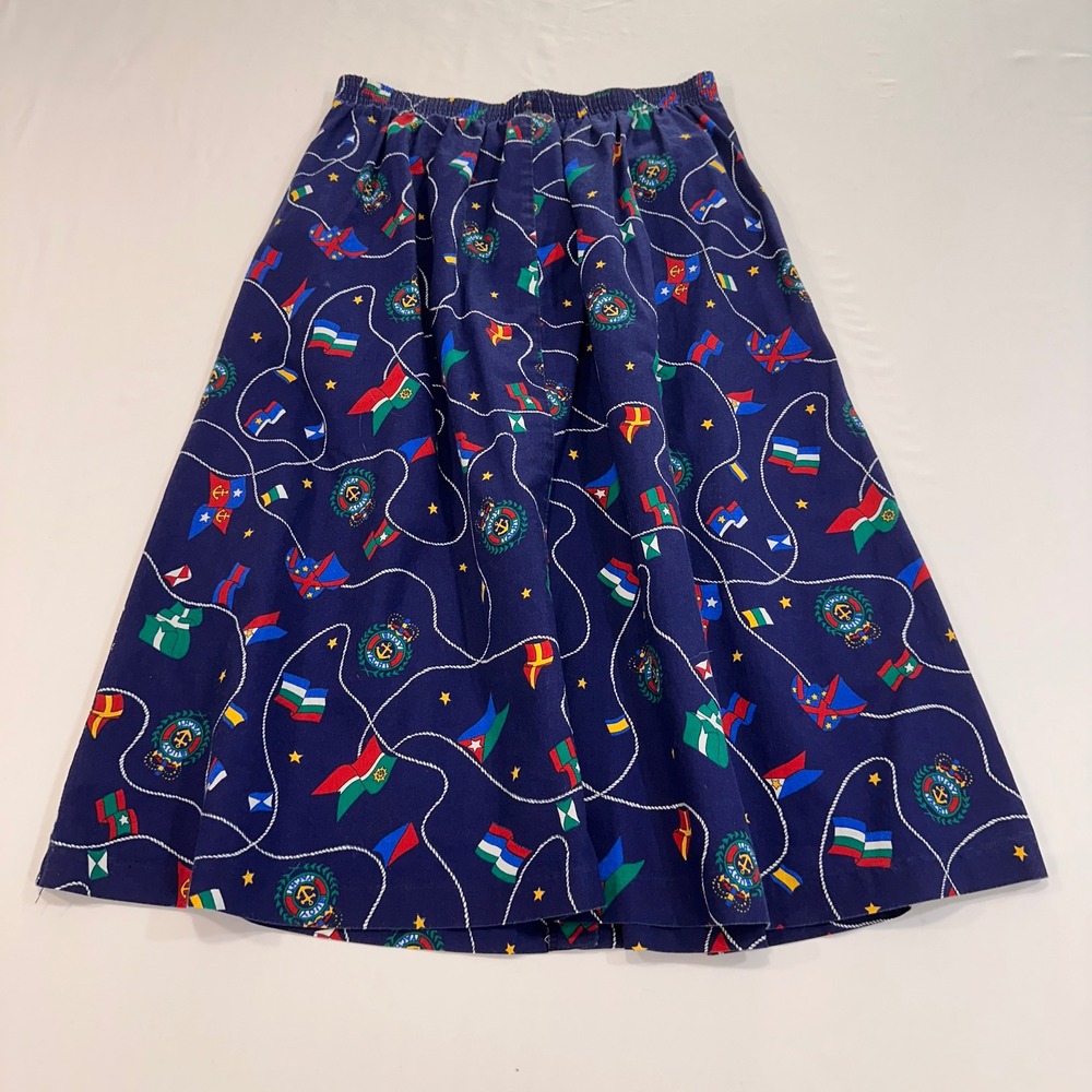 Jantzen Nautical Flag Print Midi Skirt Womens 16 Navy Blue Anchor Buttons Preppy - Picture 5 of 8